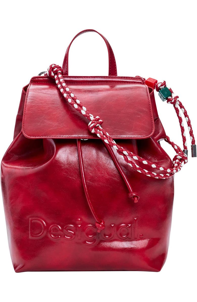 Desigual Mini Logo Embossed Convertible Faux Leather Backpack, Main, color,