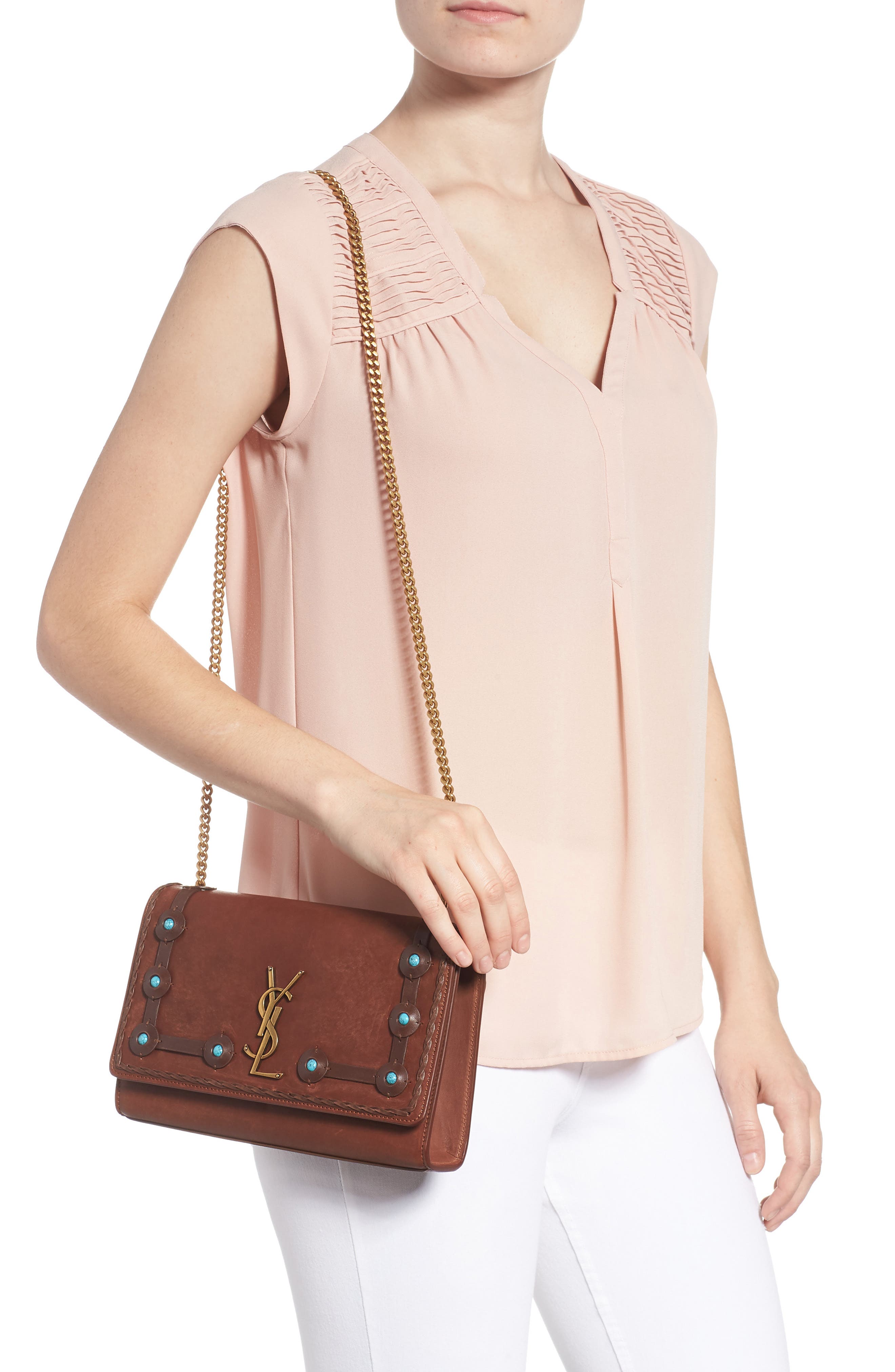 Saint Laurent Medium Kate Studded Leather Crossbody Bag, Alternate, color, 