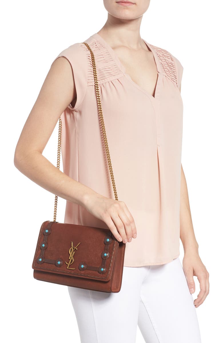 Saint Laurent Medium Kate Studded Leather Crossbody Bag, Alternate, color,