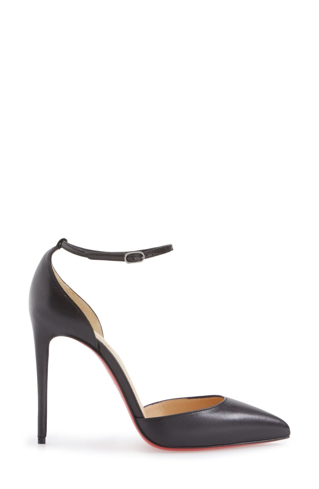 Uptown Ankle Strap Pointy Toe Pump, Alternate, color, BLACK LEATHER