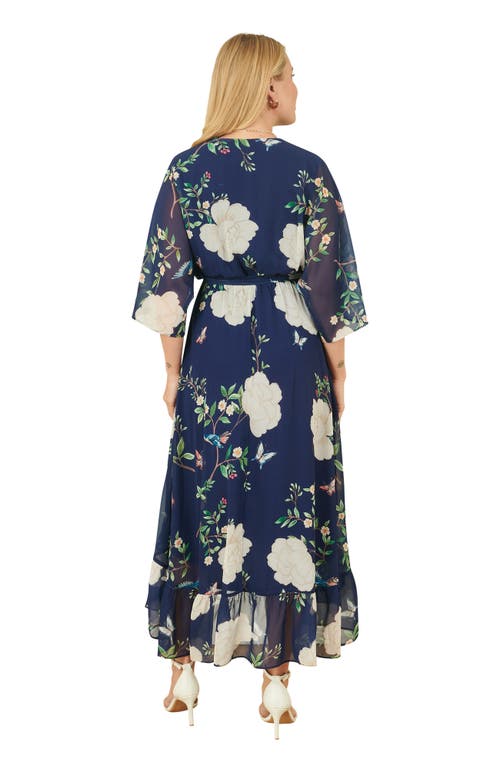 Yumi Bird And Floral Print Midi Wrap Dress In Multi