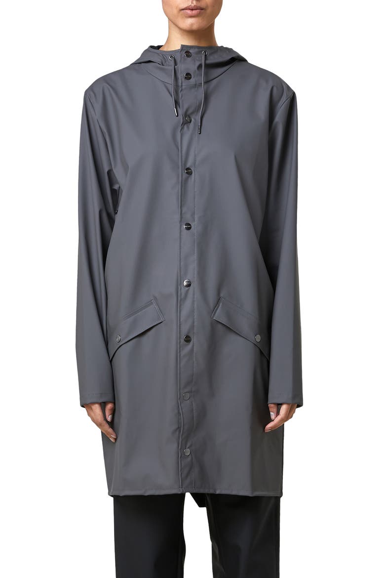 Waterproof Hooded Long Rain Jacket, Main, color, CHARCOAL