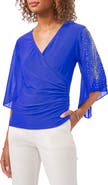 Chaus Embellished Split Sleeve Surplice Blouse