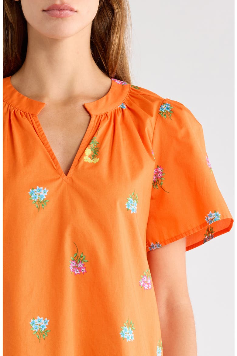 Mely Floral Puff Sleeve Cotton Top, Alternate, color, ORANGE-MULTI