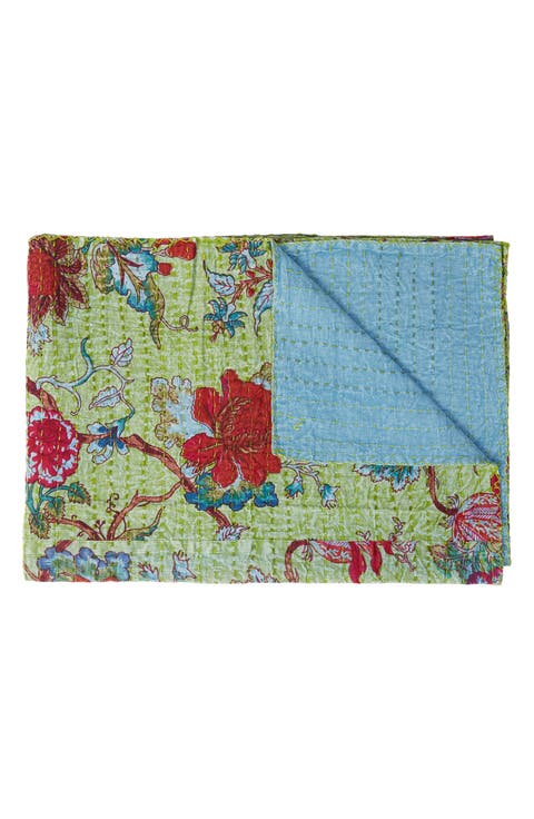 Vintage Cotton Kantha Throw Blanket