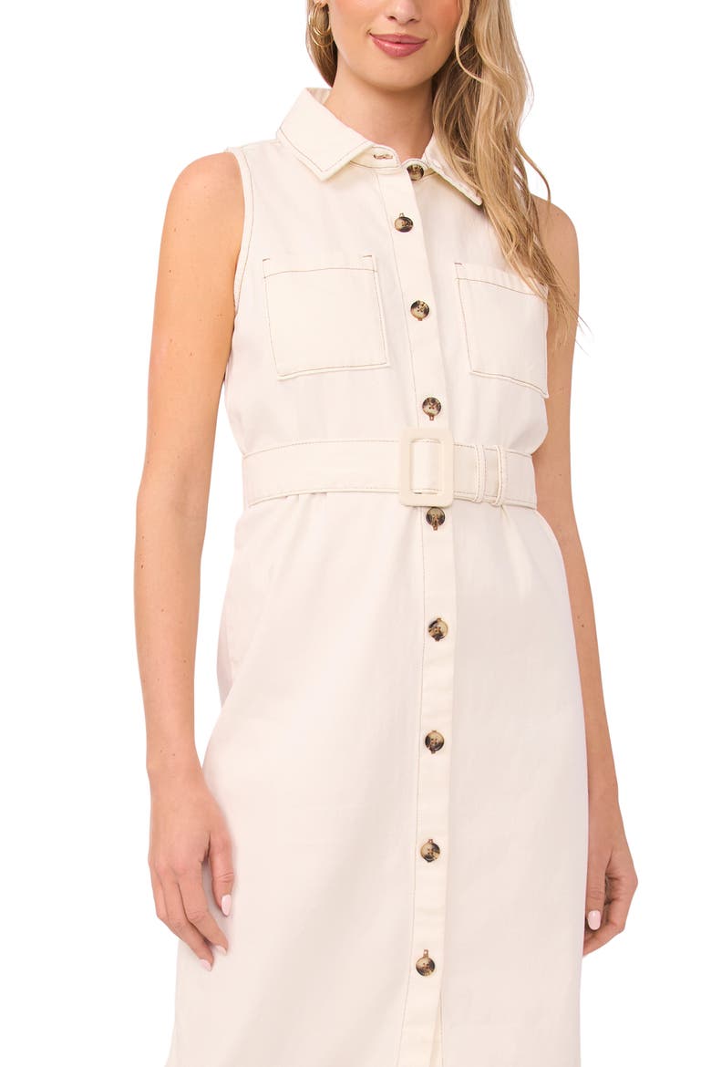 Belted Sleeveless Midi Shirtdress, Alternate, color, ANTIQUE WHITE