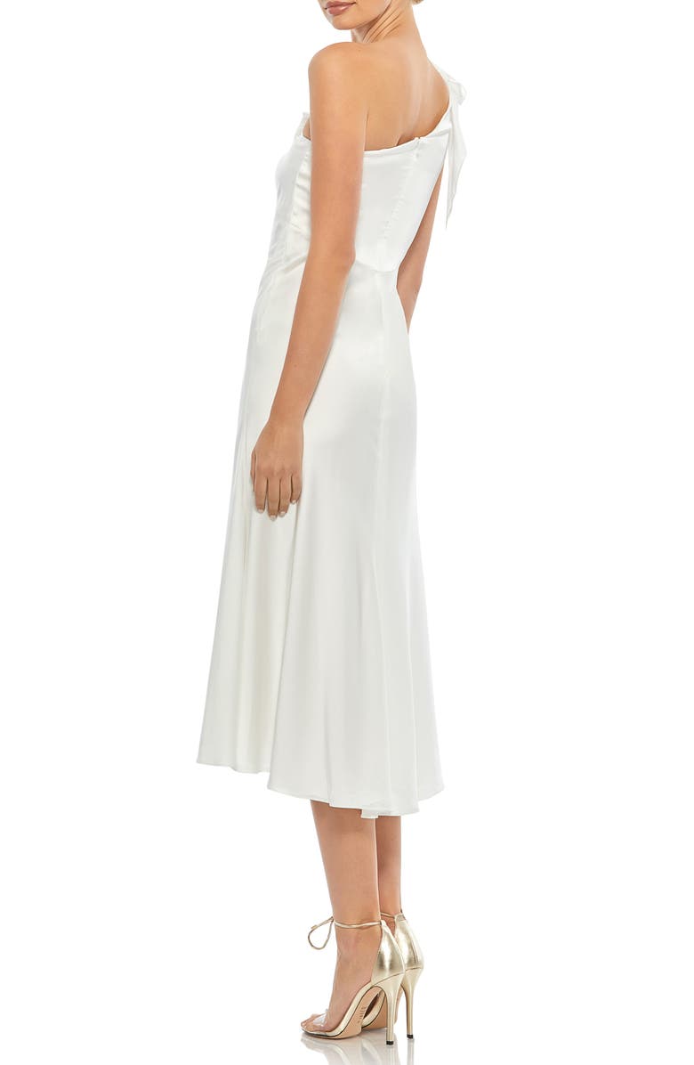 Mac Duggal One-Shouder Bow Satin Midi A-Line Dress, Alternate, color, 