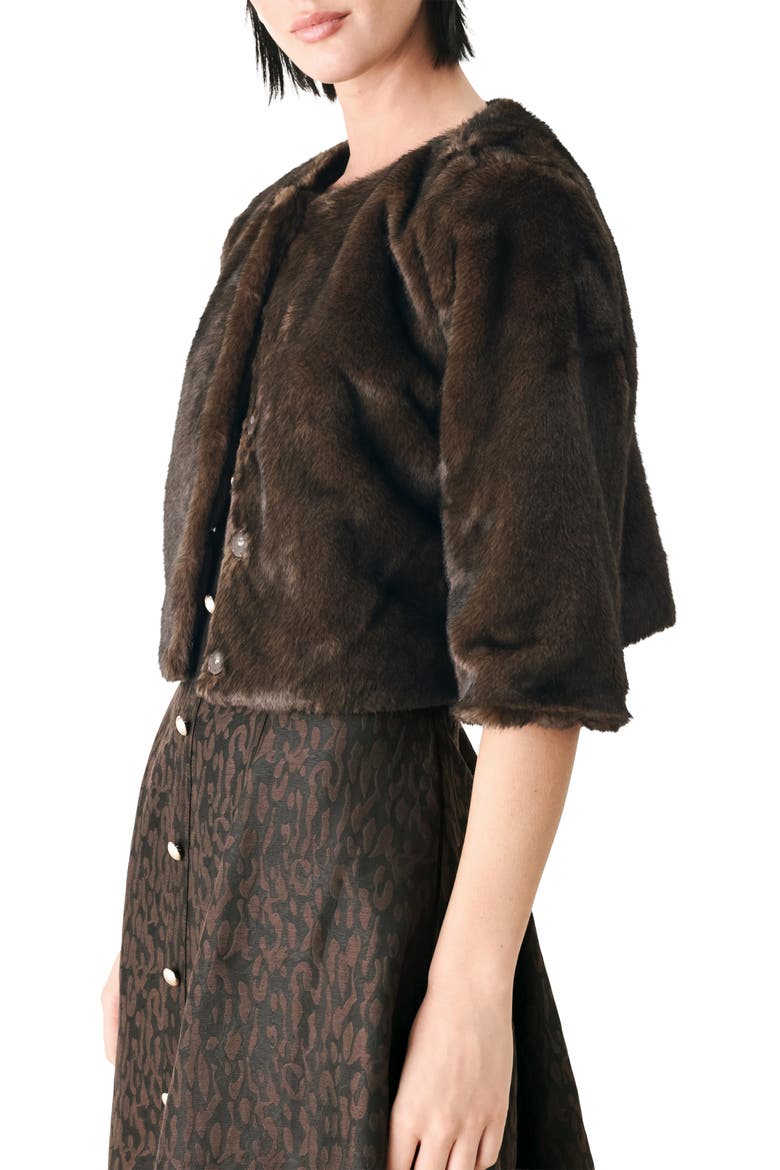 Faux Fur Jacket, Alternate, color, BROWN