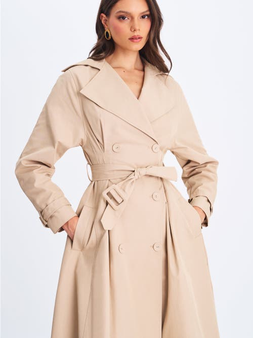 Miss Circle Ulila Double-breasted Pleated Cotton-blend Trench Coat In Neutral