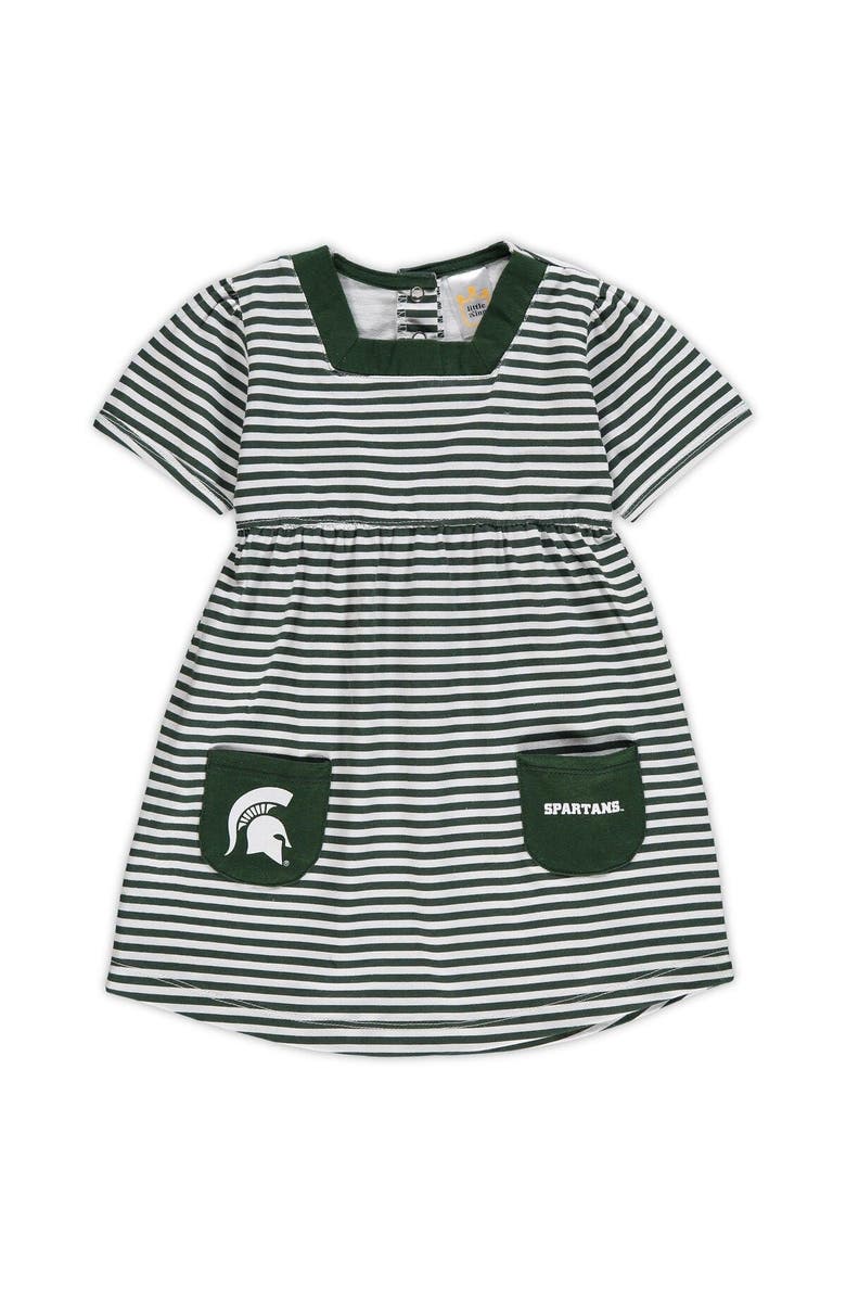LITTLE KING Girls Toddler Green Michigan State Spartans Striped Dress with Pockets, Main, color, Green