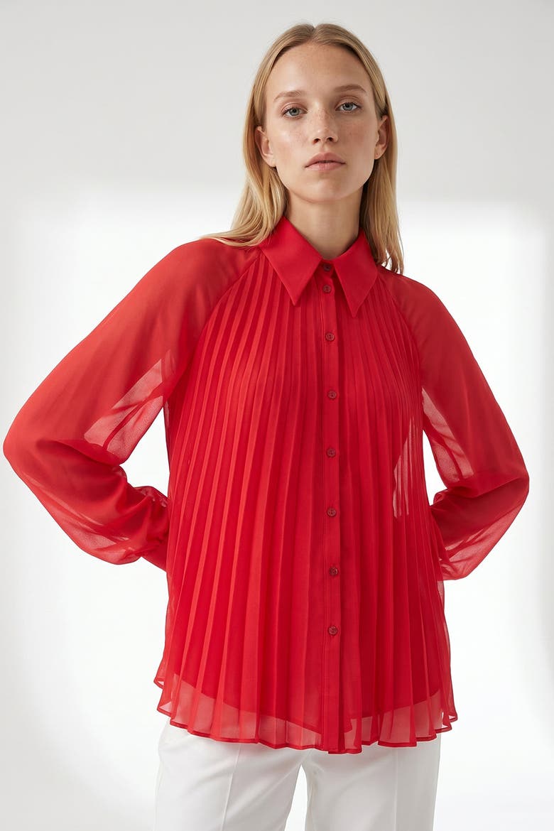 Keyla Long Sleeve Shirt With Buttoned Cuffs, Alternate, color, RED