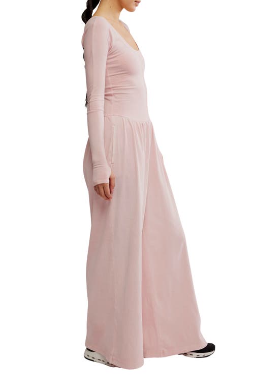 Free People Hot Shot Wide Leg Long Sleeve Jumpsuit In Pink