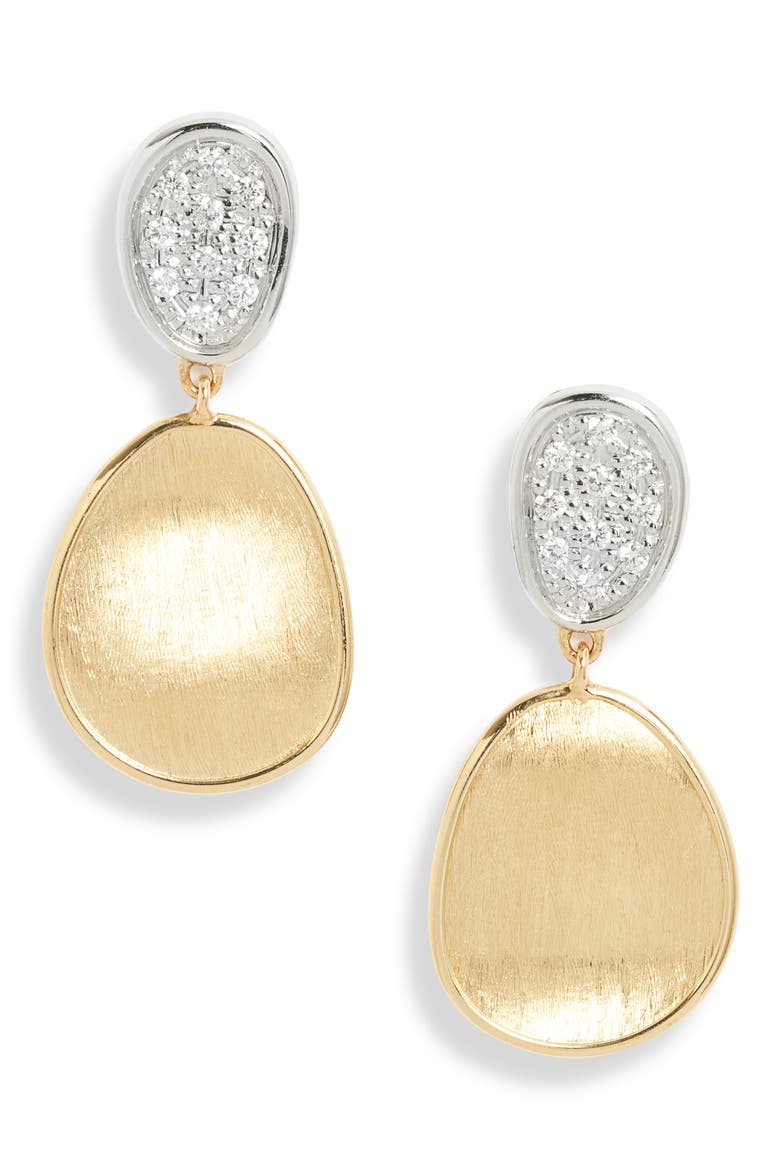 Lunaria Pavé Diamond Disc Drop Earrings, Main, color, YELLOW GOLD