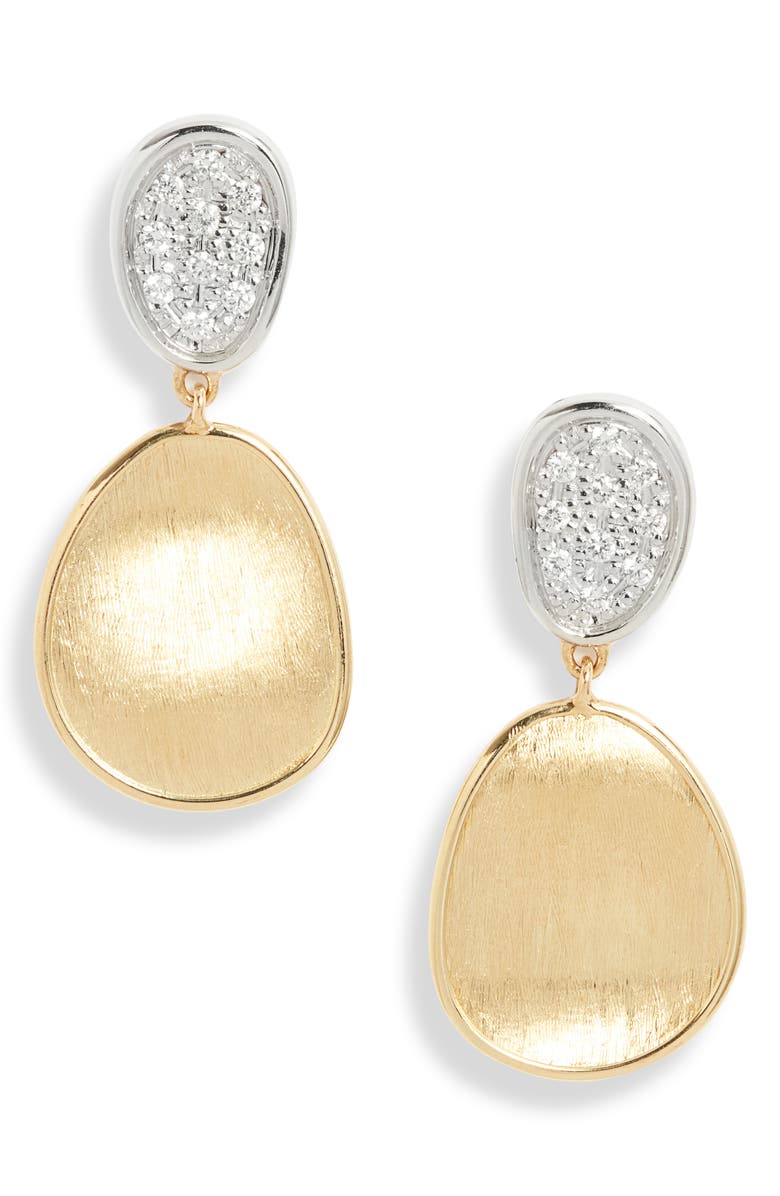 Marco Bicego Lunaria Pavé Diamond Disc Drop Earrings, Main, color, Yellow/ White Gold