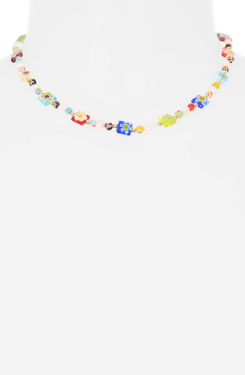 EYE CANDY LOS ANGELES Alma Millefiori Beaded Necklace, Alternate, color, White Multi