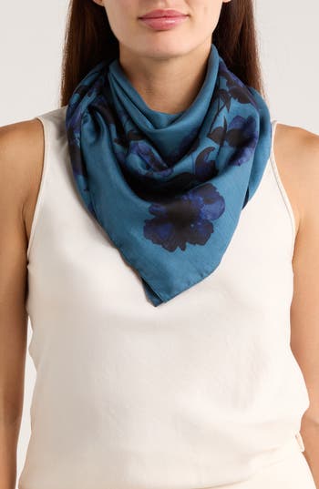 Bcbg Floral Shadow Square Scarf In Blue