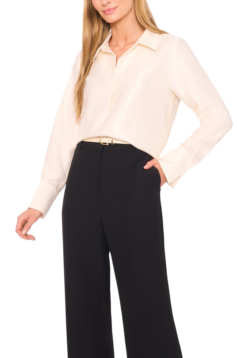 Collared Crepe Popover Top, Main, color, BIRCH