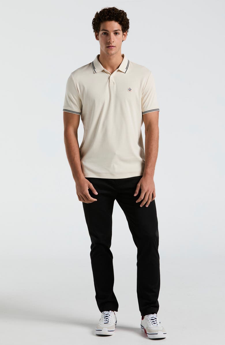 Original Penguin Slim Fit Tipped Logo Embroidered Organic Cotton Interlock Polo, Alternate, color, Birch