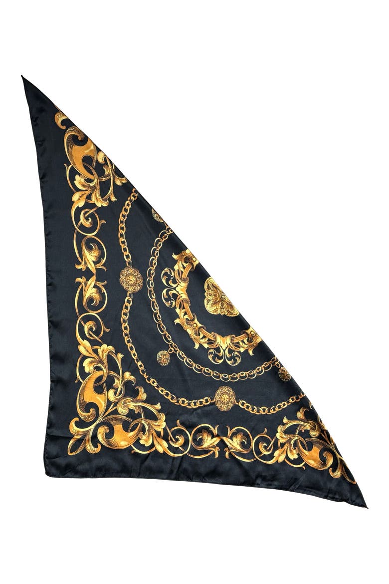 Chain Print Satin Scarf, Alternate, color, BLACK