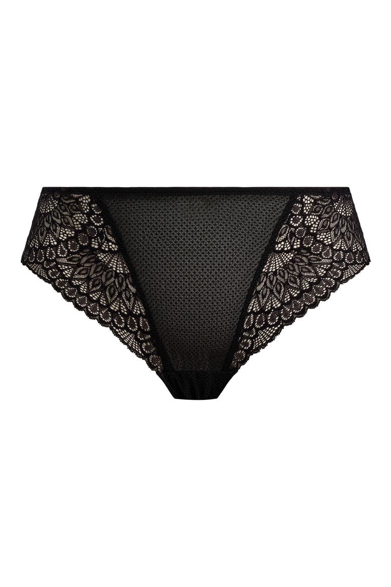 Tiernie Lace & Mesh Thong, Alternate, color, BLACK