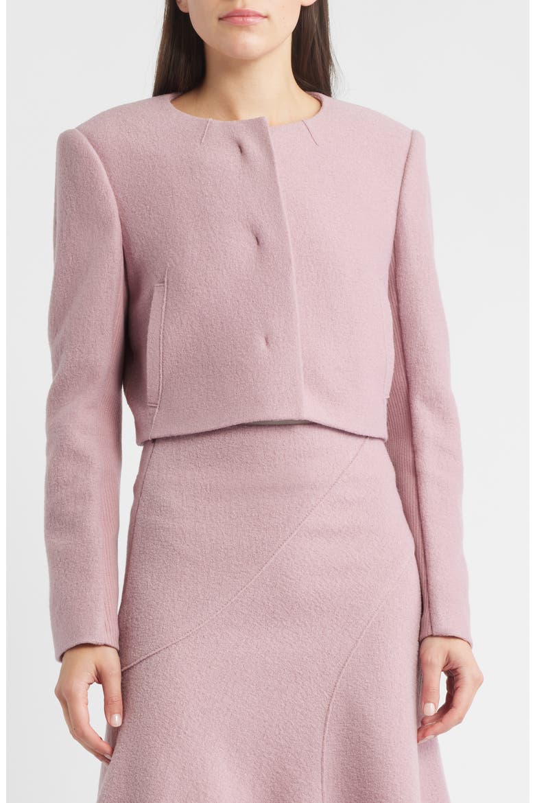 Jicena Mixed Media Virgin Wool Crop Jacket, Alternate, color, ROSE HAZE