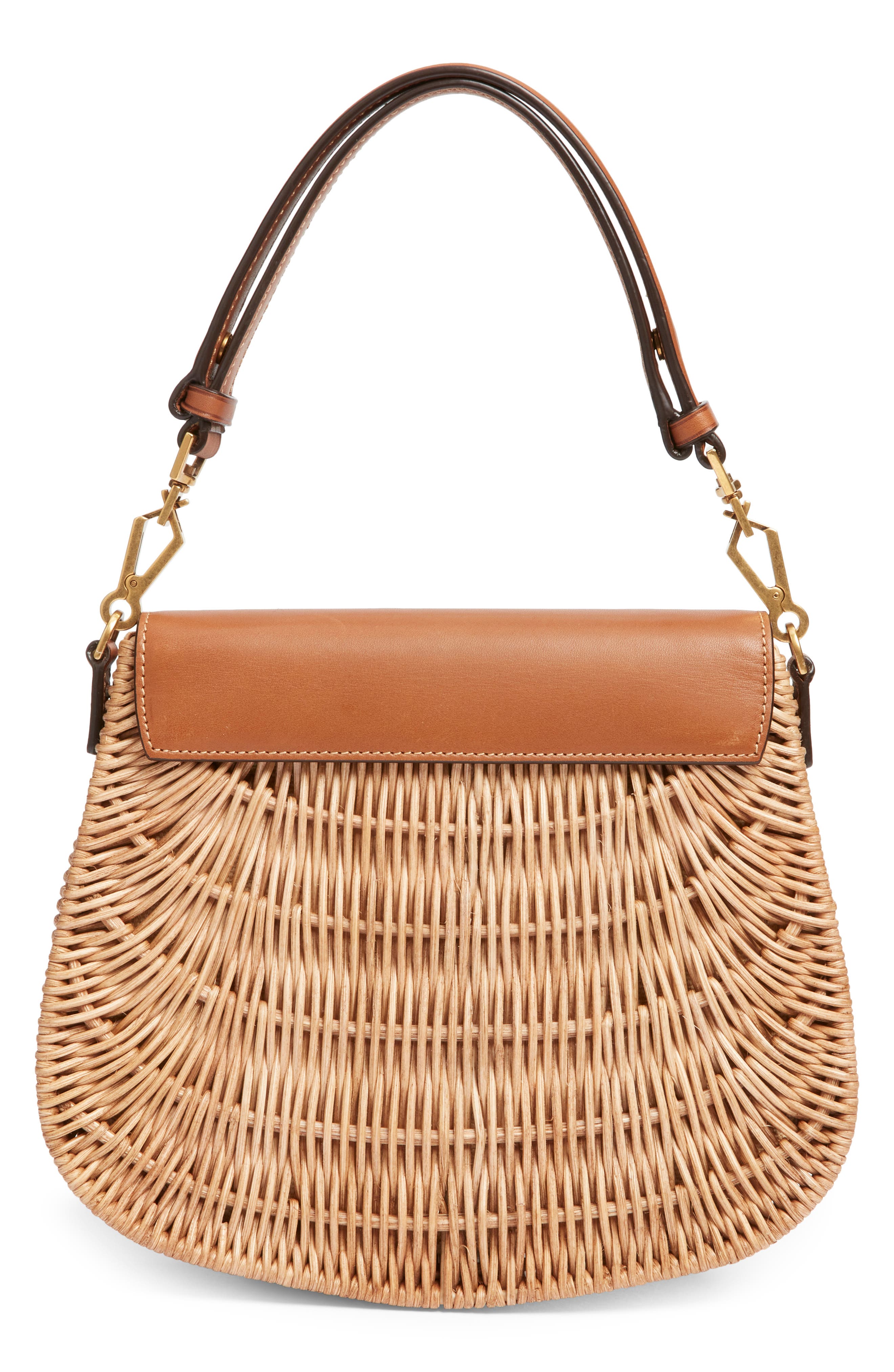 Saint Laurent Voltaire Raffia & Leather Top Handle Bag, Alternate, color, Naturel/ Brick