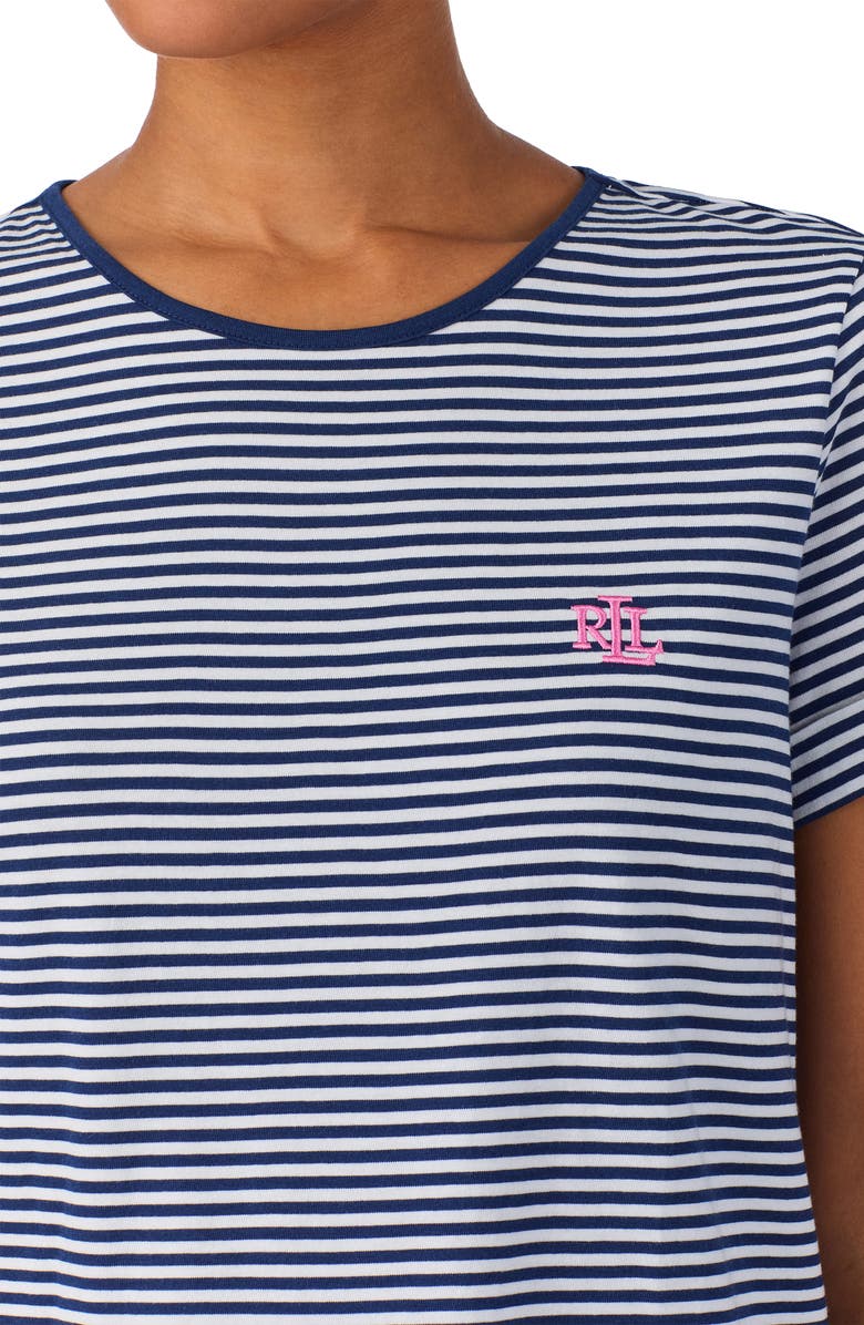 Lauren Ralph Lauren Long Pajamas, Alternate, color, Navy Stripe