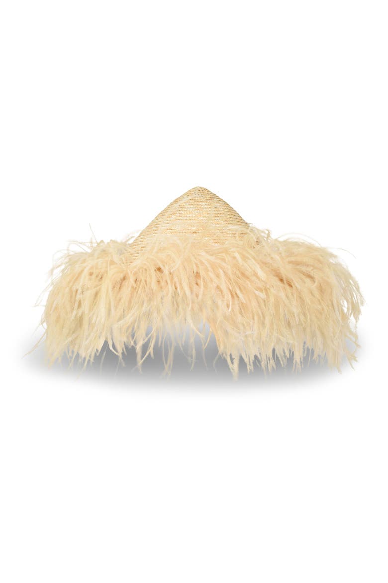 Harriet Ostrich Feather Trim Straw Sun Hat, Main, color, NATURAL