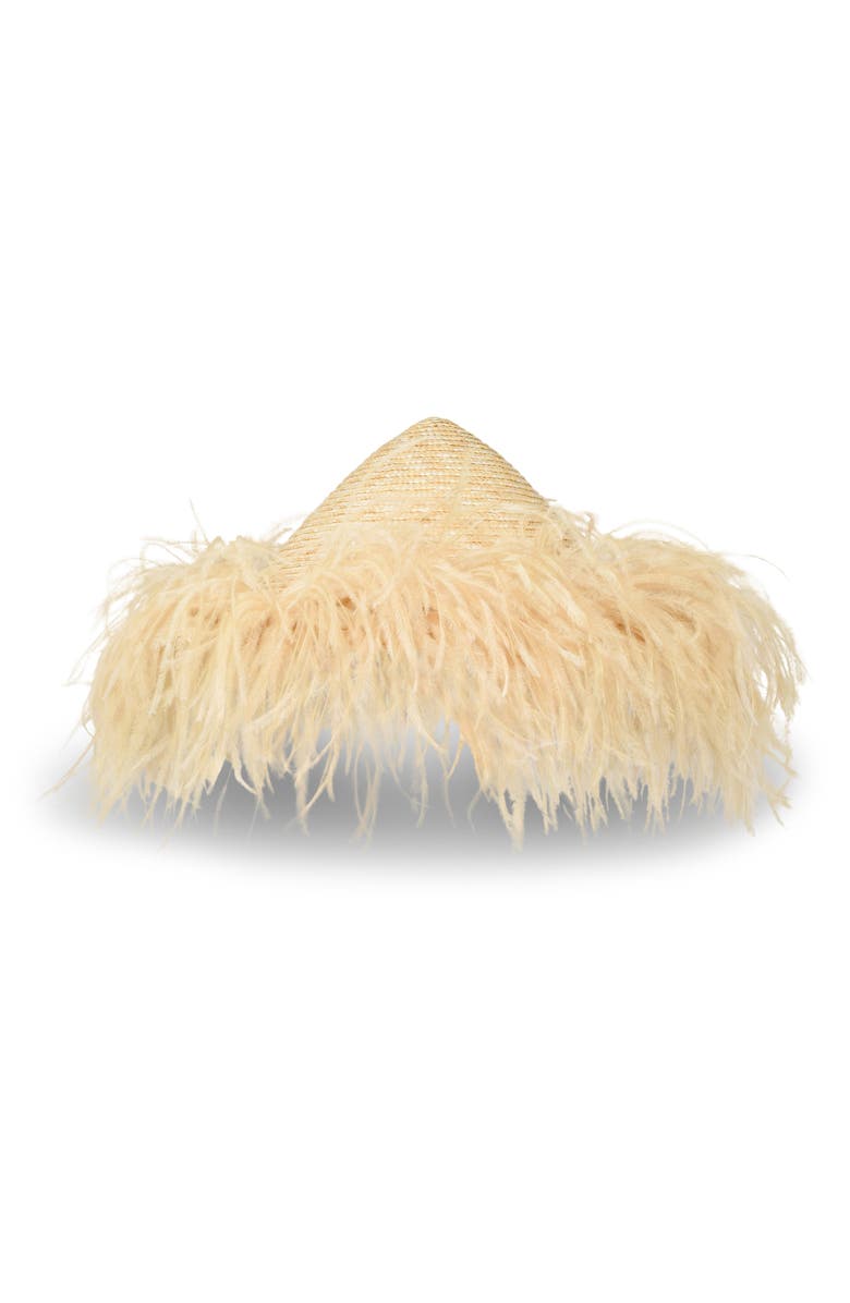 Gigi Burris Millinery Harriet Ostrich Feather Trim Straw Sun Hat, Main, color, Natural