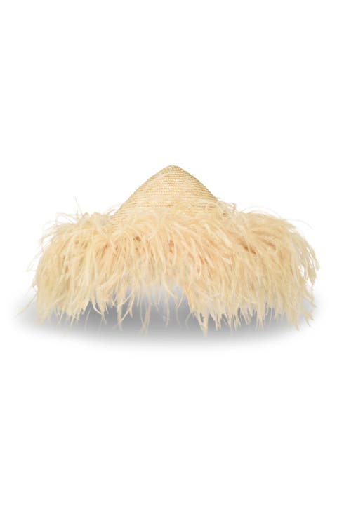 Harriet Ostrich Feather Trim Straw Sun Hat