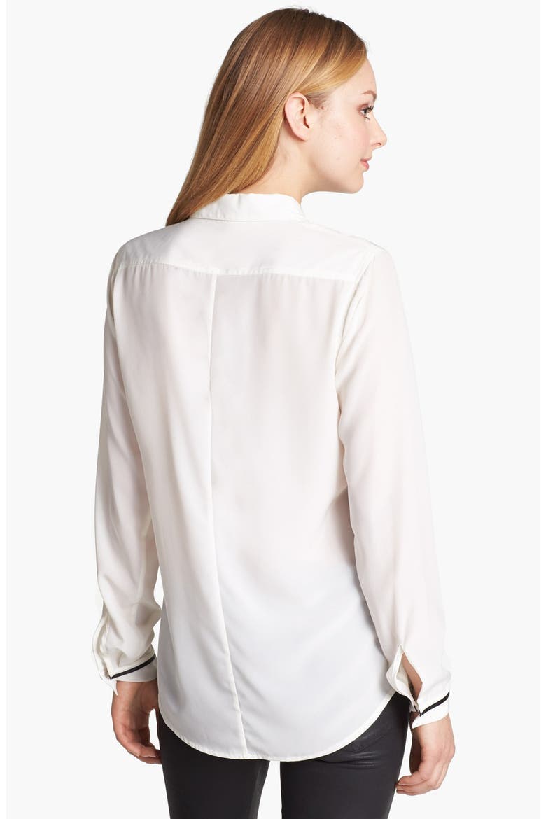 Faux Leather Trim Boyfriend Shirt, Alternate, color, NEW IVORY