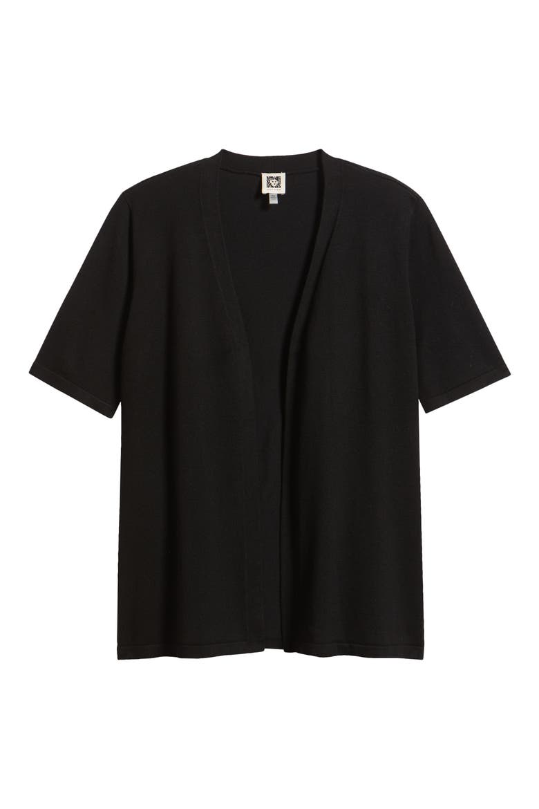 Newport Open Front Elbow Sleeve Cardigan, Alternate, color, ANNE BLACK