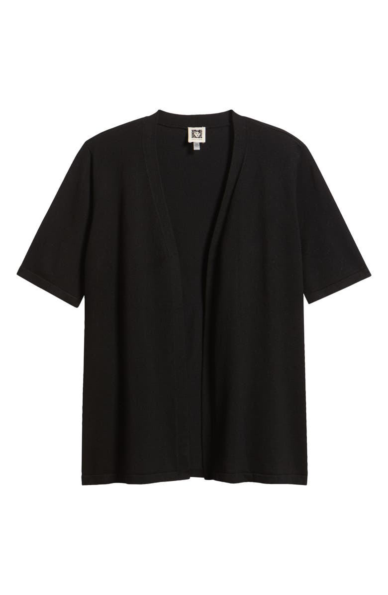 AK ANNE KLEIN Newport Open Front Elbow Sleeve Cardigan, Main, color, Anne Black