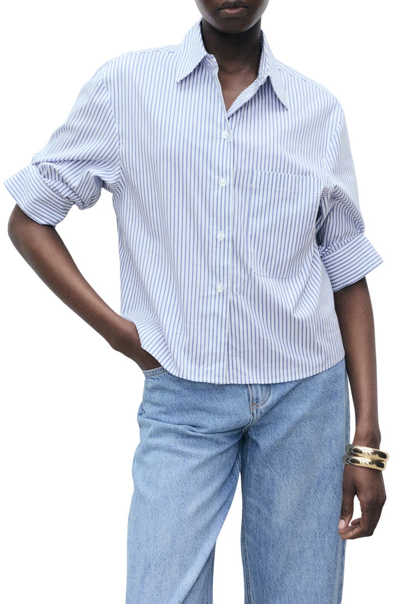 MANGO Stripe Cotton Blend Button-Up Shirt, Main, color,