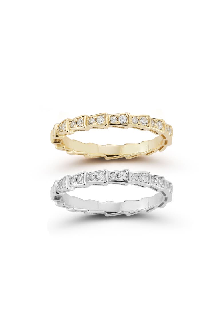 Set of 2 Cubic Zirconia Serpent Stacking Rings, Main, color, SILVER/ GOLD