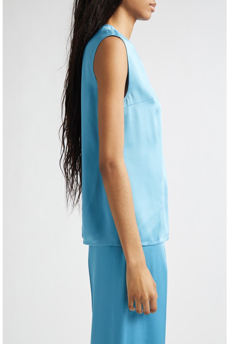 Sleeveless Crepe Back Satin Top, Alternate, color, STEEL BLUE