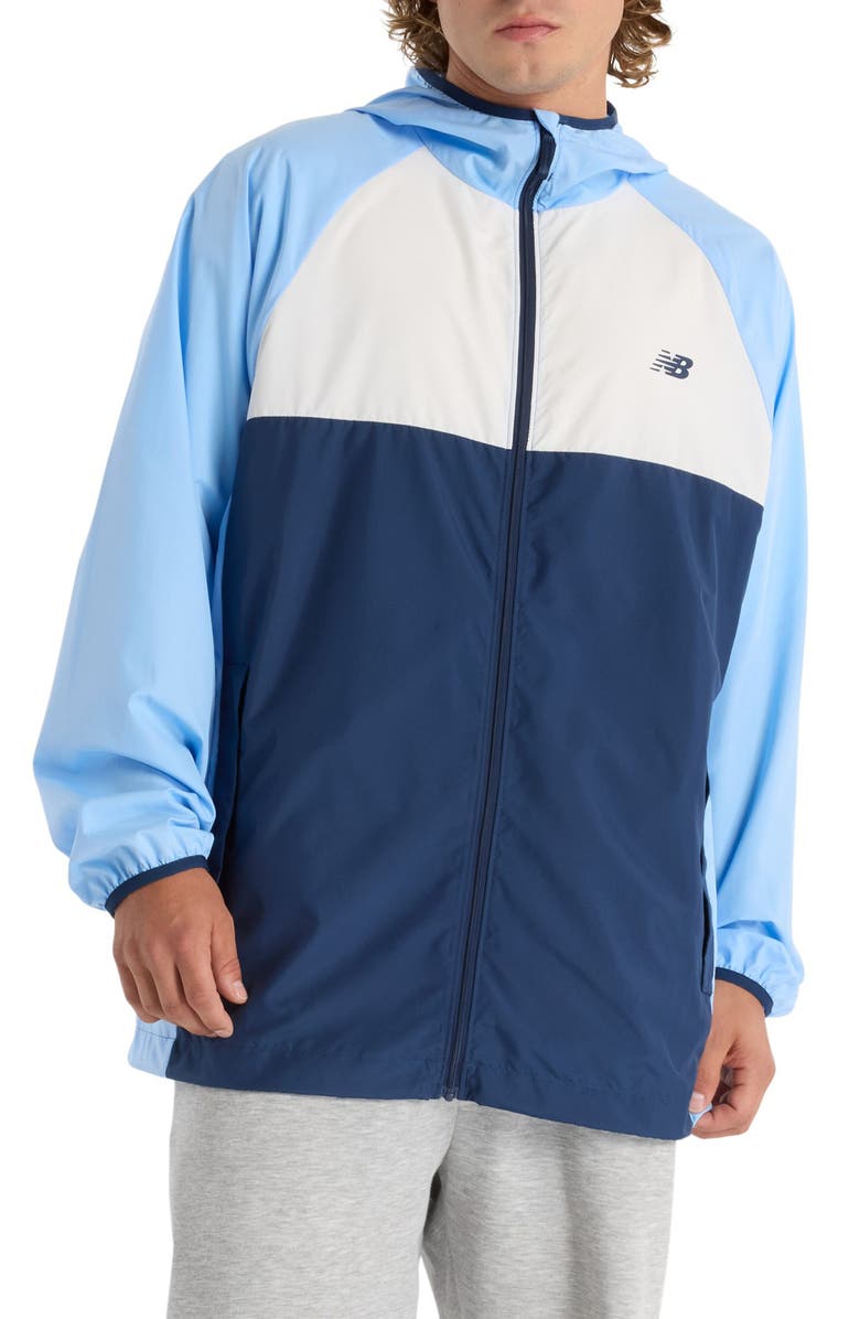 New Balance Athletics Packable Water Resistant Hooded Jacket, Main, color, Electric Sky