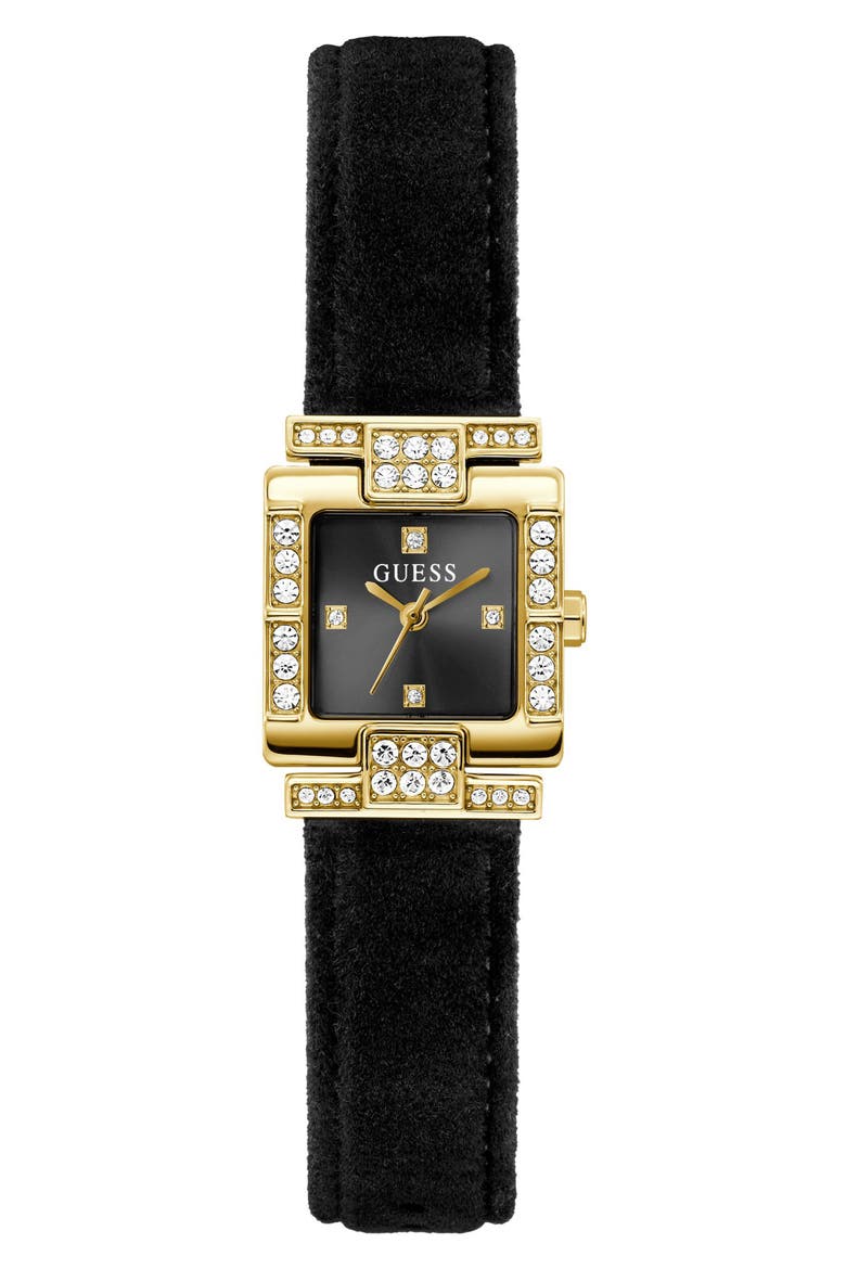 Taylor Square Leather Strap Watch, 21mm, Main, color, BLACK