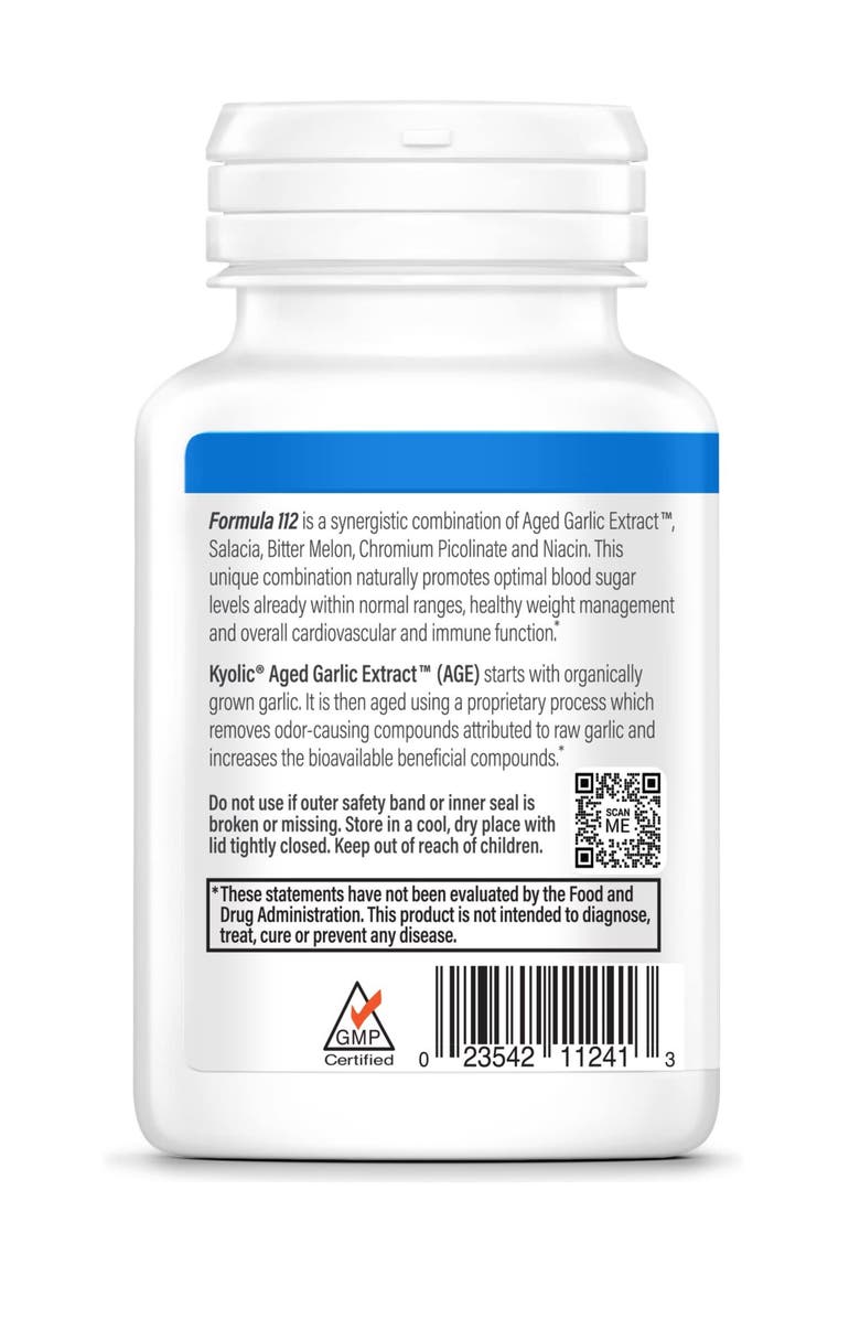 Kyolic Aged Garlic Extract Formula 112, Blood Sugar Balance, 100 Capsules, Alternate, color, NO COLOR