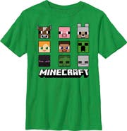 MINECRAFT Boy's Minecraft Animated Icon Faces  Graphic T-Shirt