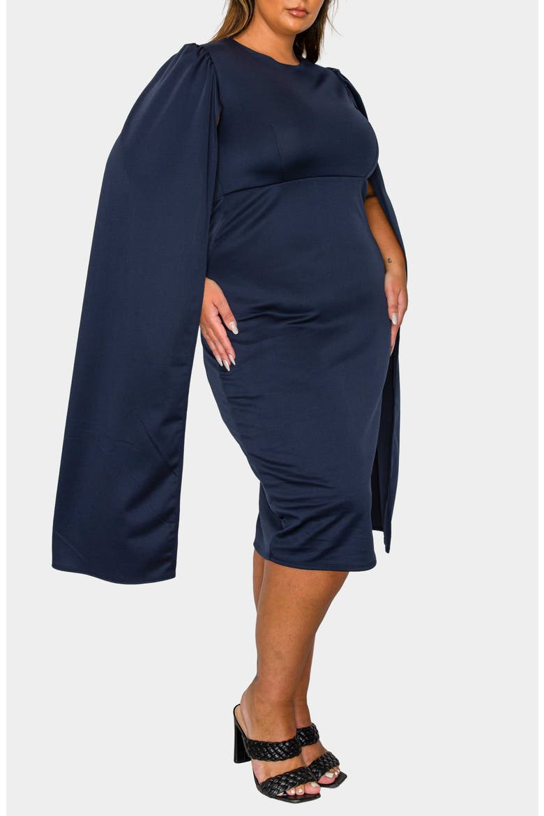 Naomi Cape Sleeve Midi Dress, Alternate, color, NAVY