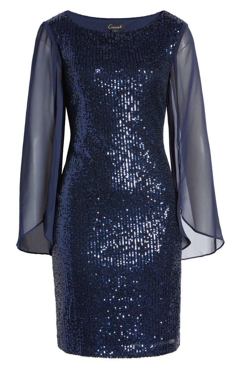 Connected Apparel Long Sleeve Sequin Sheath Dress, Alternate, color, Navy