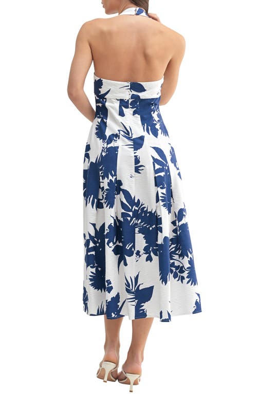 Mila Mae Floral Halter Midi Dress In Ivory Blue