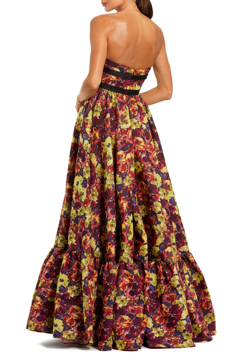 Sleeveless Brocade A-Line Gown, Alternate, color, Burgundy Multi