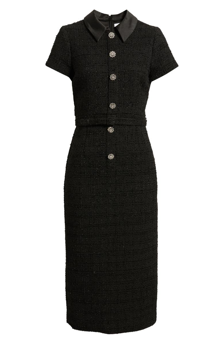 LIKELY Bardot Crystal Floral Button Tweed Cocktail Midi Dress, Alternate, color, Black