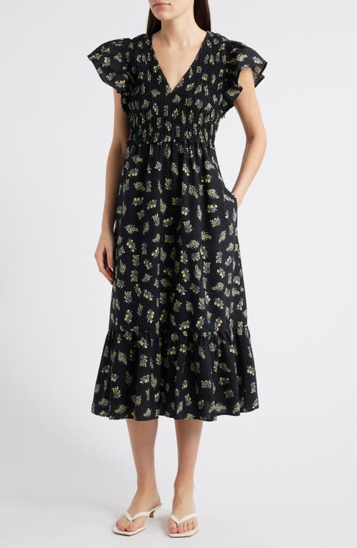 Rails Clementine Floral Smocked Cotton Midi Dress In Dark Amaryllis