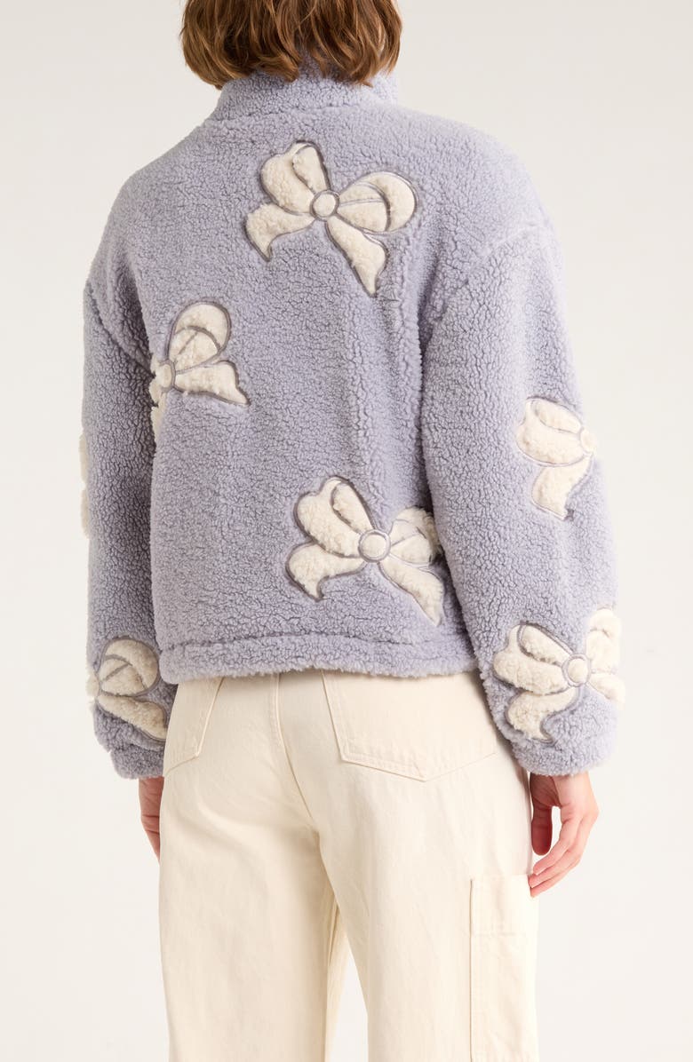 Thread & Supply Bow Patch Faux Shearling Jacket, Alternate, color, Dusty Blue Bow