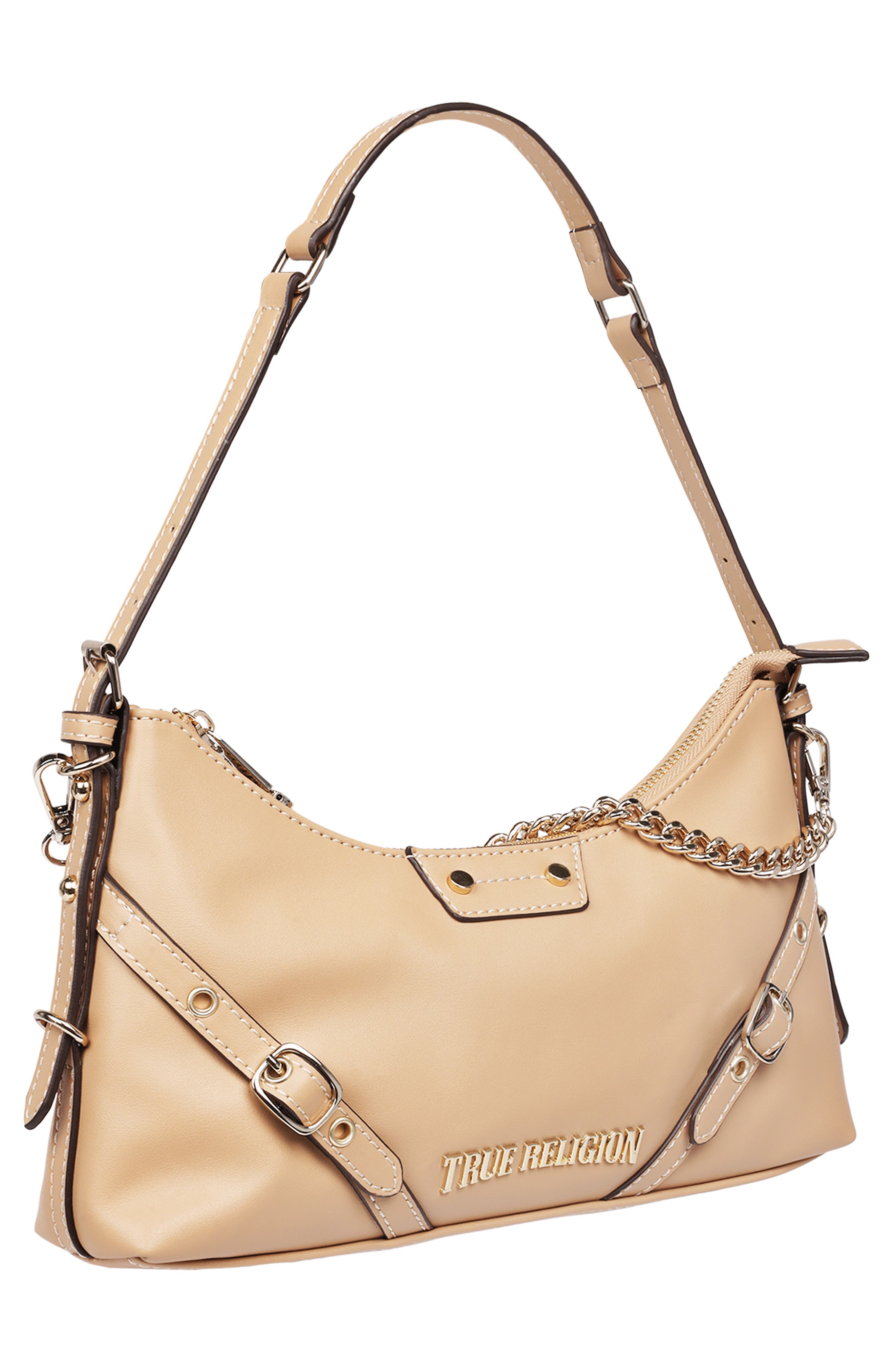 True Religion Belted Chain Strap Shoulder Bag, Alternate, color, Camel