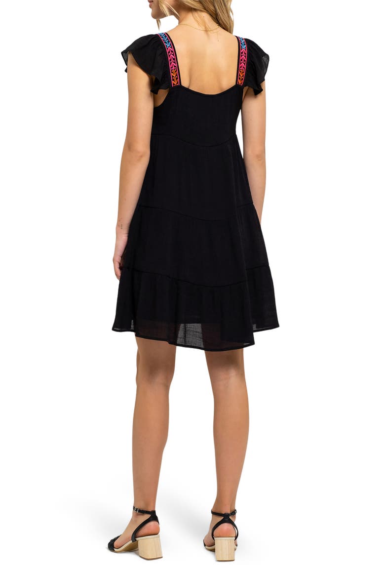 Embroidered Cap Sleeve Trapeze Dress, Alternate, color, BLACK