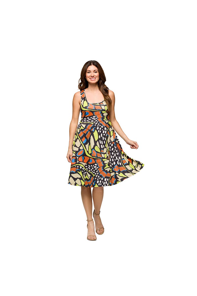 Maternity Butterfly Print Sleeveless Knee Length Tank Swing Dress, Main, color, Orange Multi